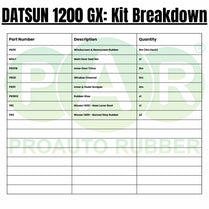 Full Rubber Kit For Datsun 1200 Gx 4 Door