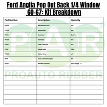 Rubber Kit For Ford Anglia Pop Out Back 1/4 Window 60-67